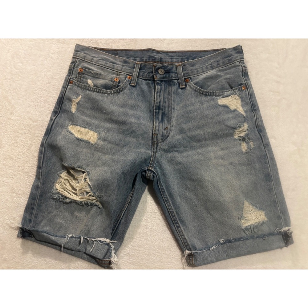 Levis 511 Jean Shorts Men's 34‎ Blue Denim Raw Hem Cuff Distressed
